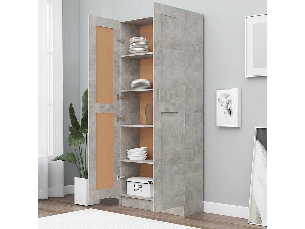 Libreria | Scaffale | Mobile di stoccaggio Grigio Cemento 82,5x30,5x185,5 cm in Legno Multistrato