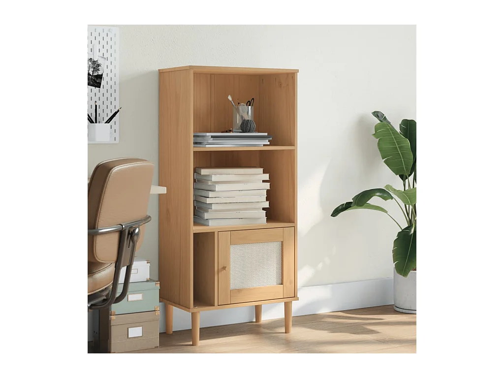 Bibliothèque | Etagère de rangement | Meuble de rangement SENJA aspect de rotin marron bois massif de pin