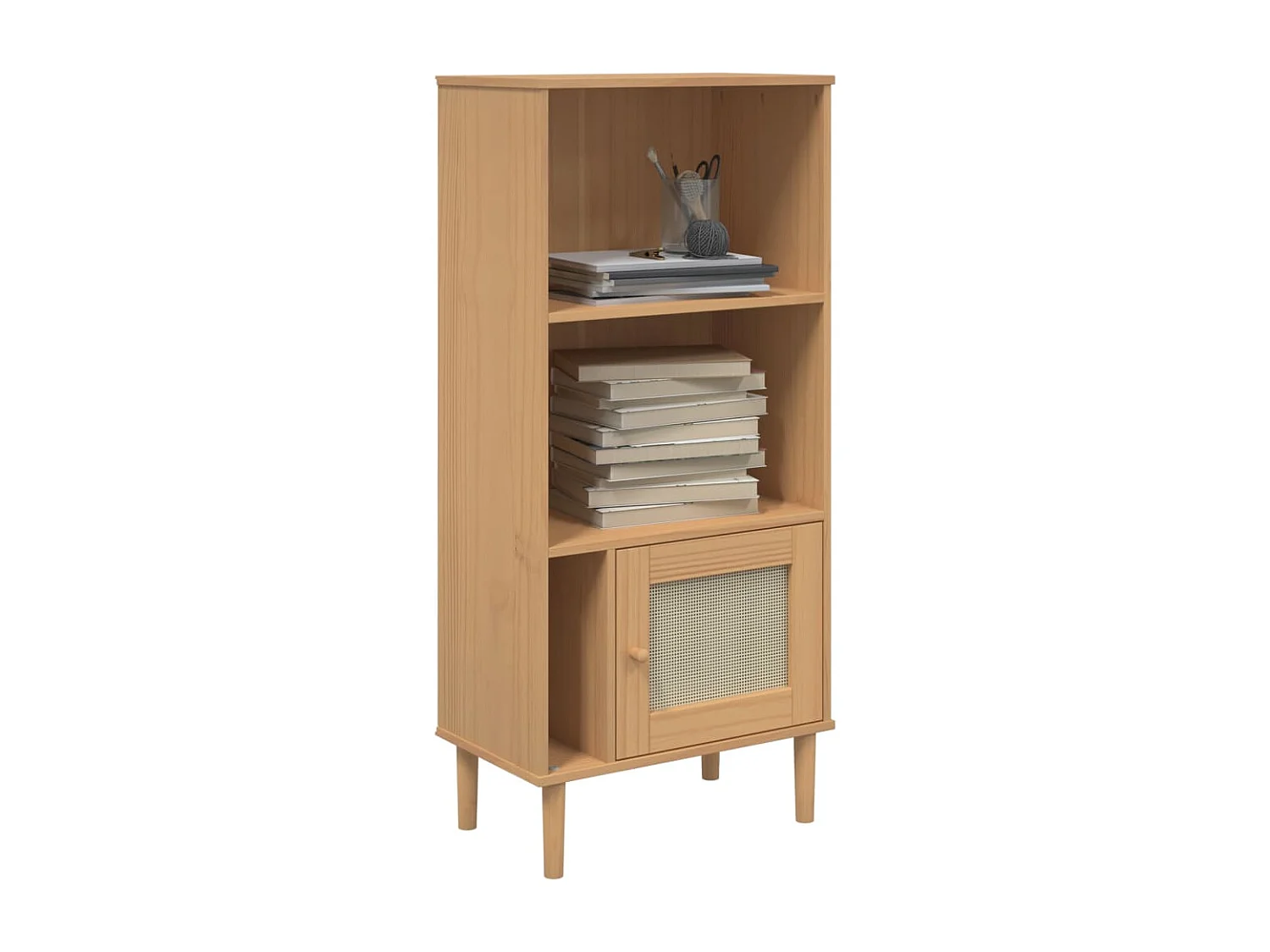 Armadio per Libri | Scaffale | Mobile di stoccaggio SENJA Aspetto Rattan Marrone 60x35x130 cm Legno Pino