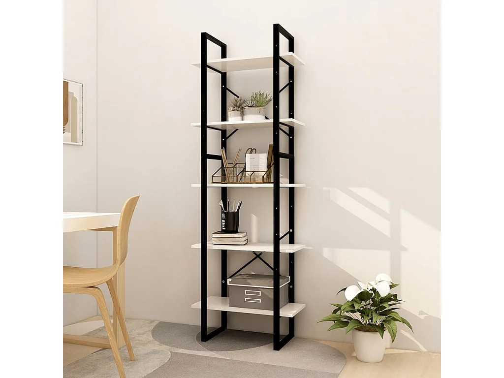 Bibliothèque | Etagère de rangement | Meuble de rangement à 5 niveaux Blanc 60x30x175 cm Bois de pin