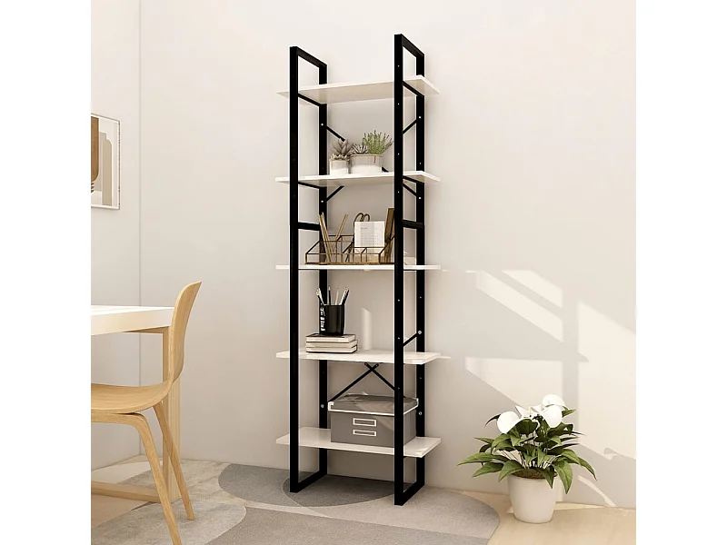 Bibliothèque | Etagère de rangement | Meuble de rangement à 5 niveaux Blanc 60x30x175 cm Bois de pin