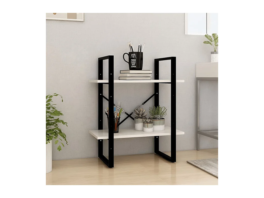 Libreria | Scaffale | Mobile di stoccaggio a 2 Ripiani Bianca 60x30x70 cm in Massello di Pino