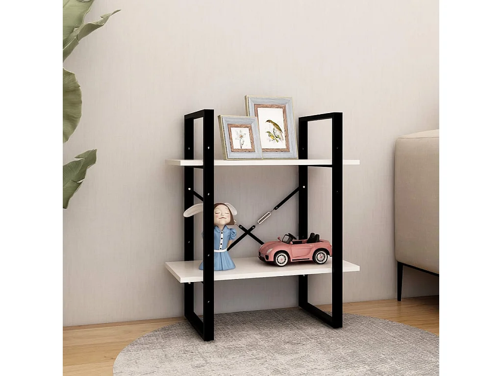 Libreria | Scaffale | Mobile di stoccaggio a 2 Ripiani Bianca 60x30x70 cm in Massello di Pino