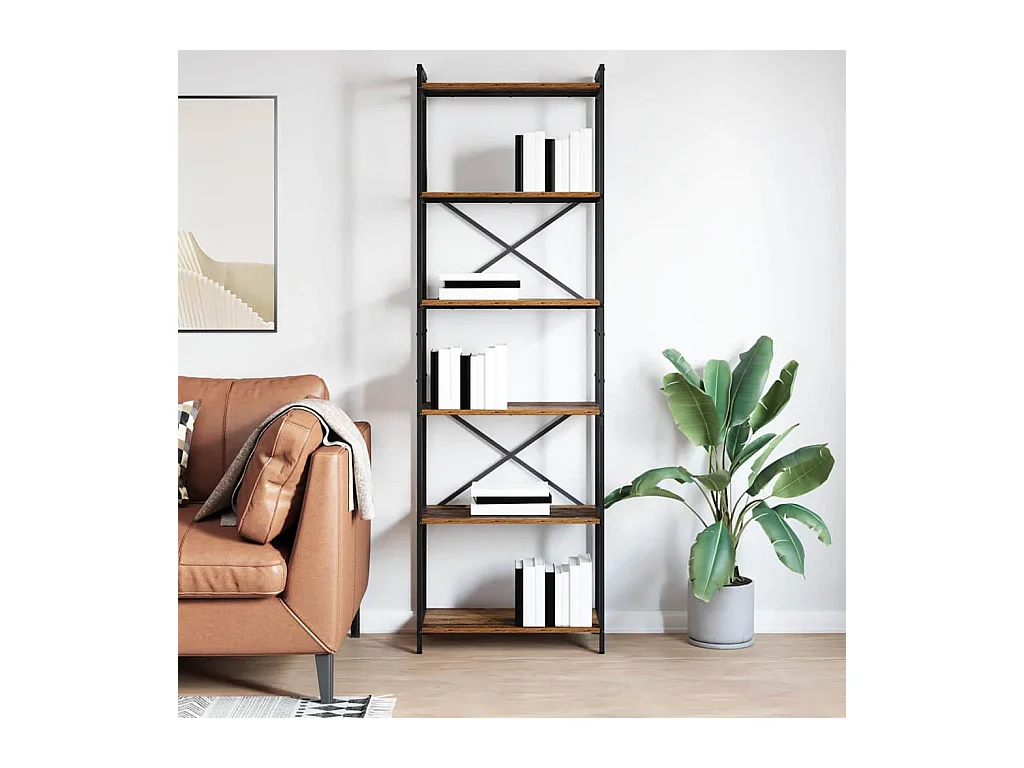 Bibliothèque | Etagère de rangement | Meuble de rangement Chêne fumé 60 x 30 x 188 cm MDF et acier