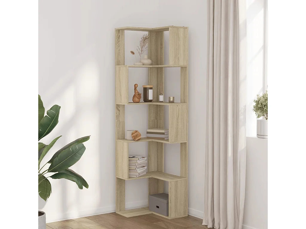 Bibliothèque d'angle | Etagère de rangement | Meuble de rangement à 5 niveaux chêne sonoma bois d'ingénierie