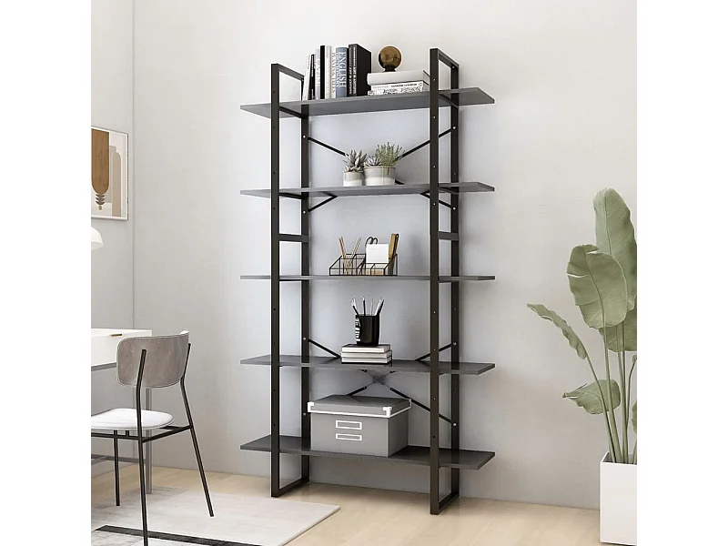 Bibliothèque | Etagère de rangement | Meuble de rangement à 5 niveaux Gris 100x30x175 cm Bois d'ingénierie