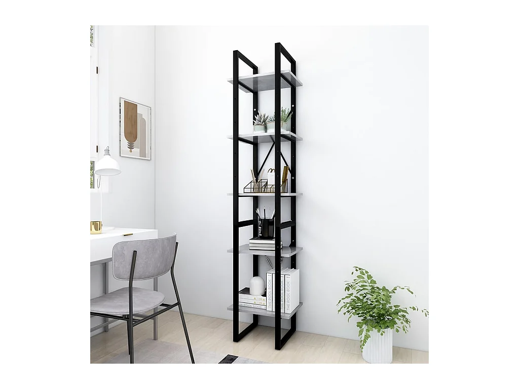 Bibliothèque | Etagère de rangement | Meuble de rangement à 5 niveaux Gris béton 40x30x175cm Bois ingénierie