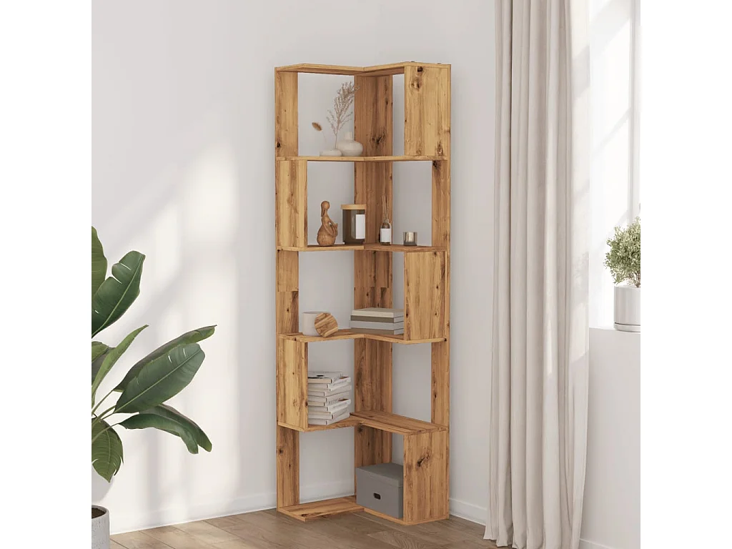 Bibliothèque d'angle | Etagère de rangement | Meuble de rangement 5 niveaux chêne artisanal bois ingénierie