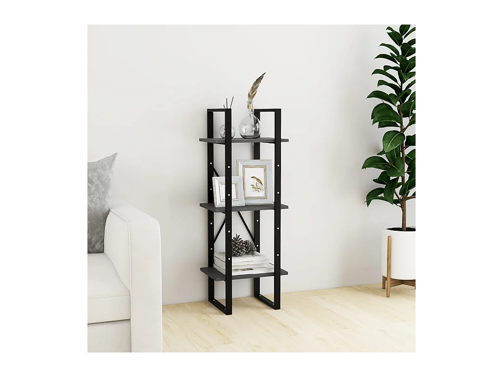 Bibliothèque | Etagère de rangement | Meuble de rangement à 3 niveaux Gris 40x30x105 cm Bois de pin massif