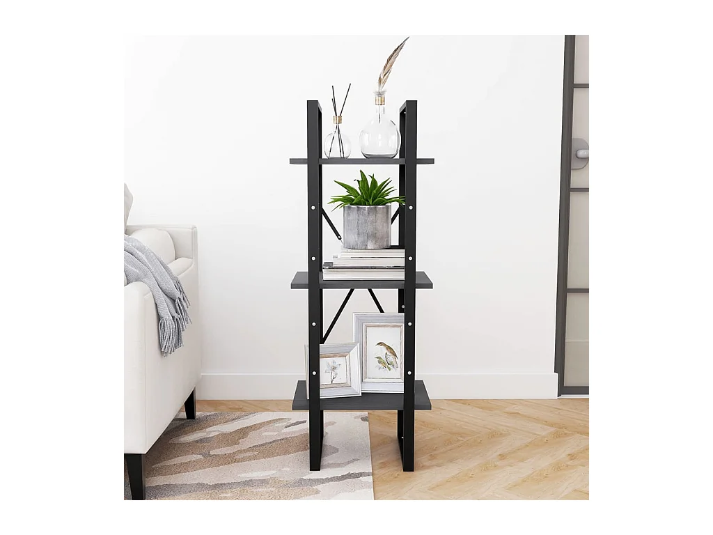 Bibliothèque | Etagère de rangement | Meuble de rangement à 3 niveaux Gris 40x30x105 cm Bois de pin massif