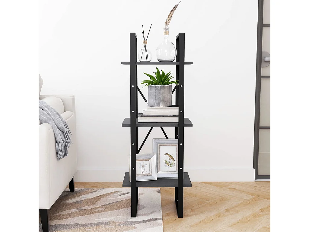 Bibliothèque | Etagère de rangement | Meuble de rangement à 3 niveaux Gris 40x30x105 cm Bois de pin massif