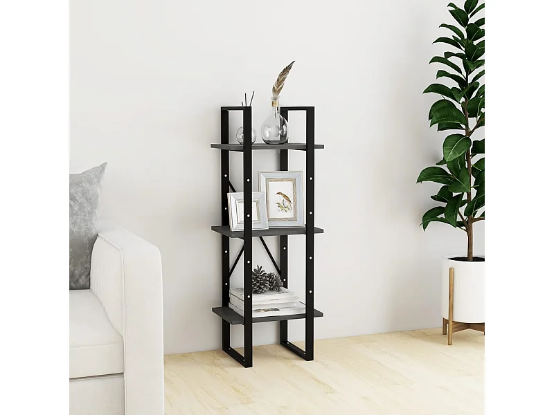 Bibliothèque | Etagère de rangement | Meuble de rangement à 3 niveaux Gris 40x30x105 cm Bois de pin massif