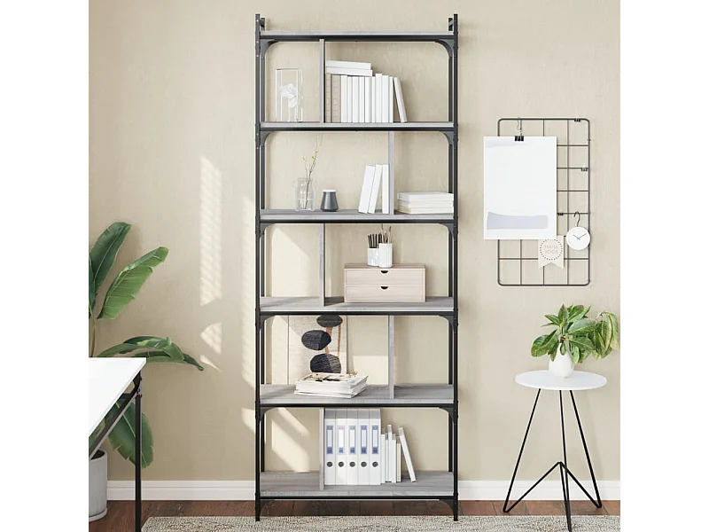 Libreria | Scaffale | Mobile di stoccaggio Grigio Sonoma 6 Ripiani 76x32x192 cm Legno Multistrato