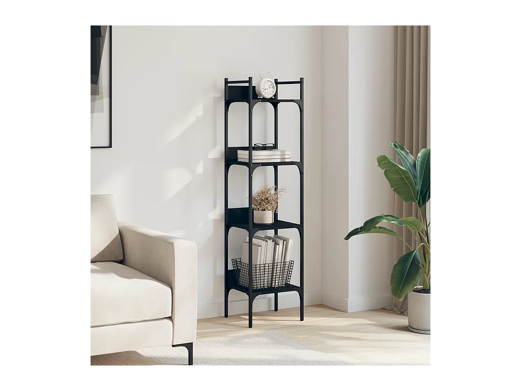 Bibliothèque | Etagère de rangement | Meuble de rangement à 4 niveaux noir 35x30x138,5 cm bois d'ingénierie