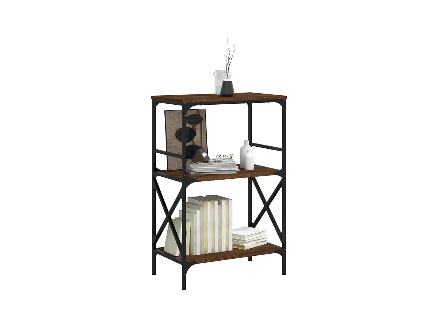 Bibliothèque | Etagère de rangement | Meuble de rangement à 3 niveaux chêne marron 59x35x90,5 cm