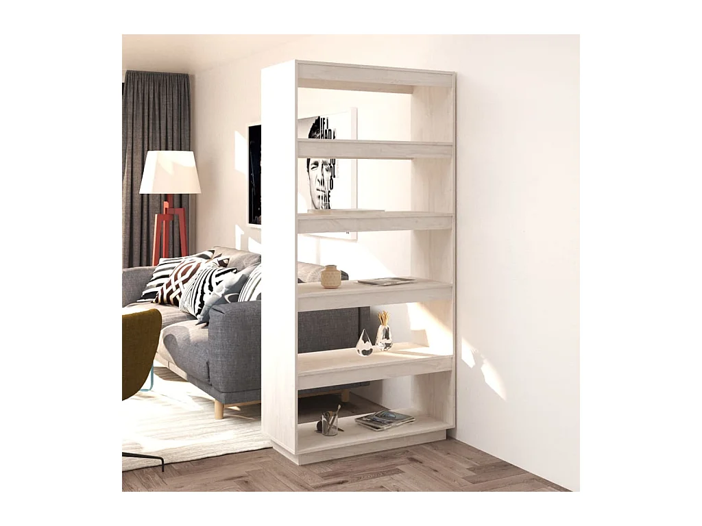 Libreria | Scaffale | Mobile di stoccaggio Divisorio Bianco 80x35x167 cm in Massello di Pino