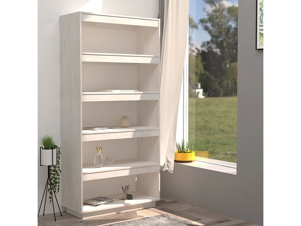 Libreria | Scaffale | Mobile di stoccaggio Divisorio Bianco 80x35x167 cm in Massello di Pino