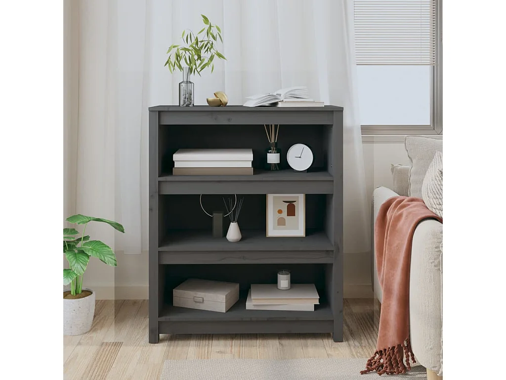 Bibliothèque | Etagère de rangement | Meuble de rangement Gris 80x35x97 cm Bois de pin massif