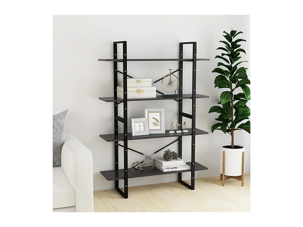 Bibliothèque | Etagère de rangement | Meuble de rangement à 4 niveaux gris 100x30x140 cm bois d'ingénierie