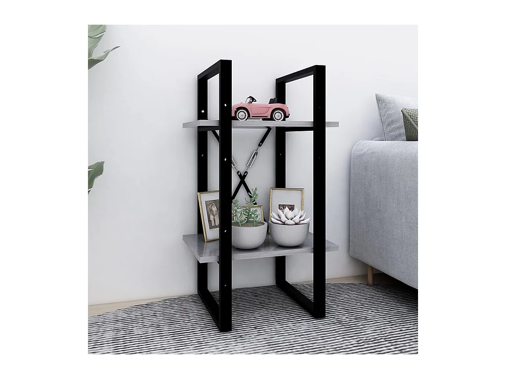 Bibliothèque | Etagère de rangement | Meuble de rangement à 2 niveaux gris béton 40x30x70 cm bois ingénierie