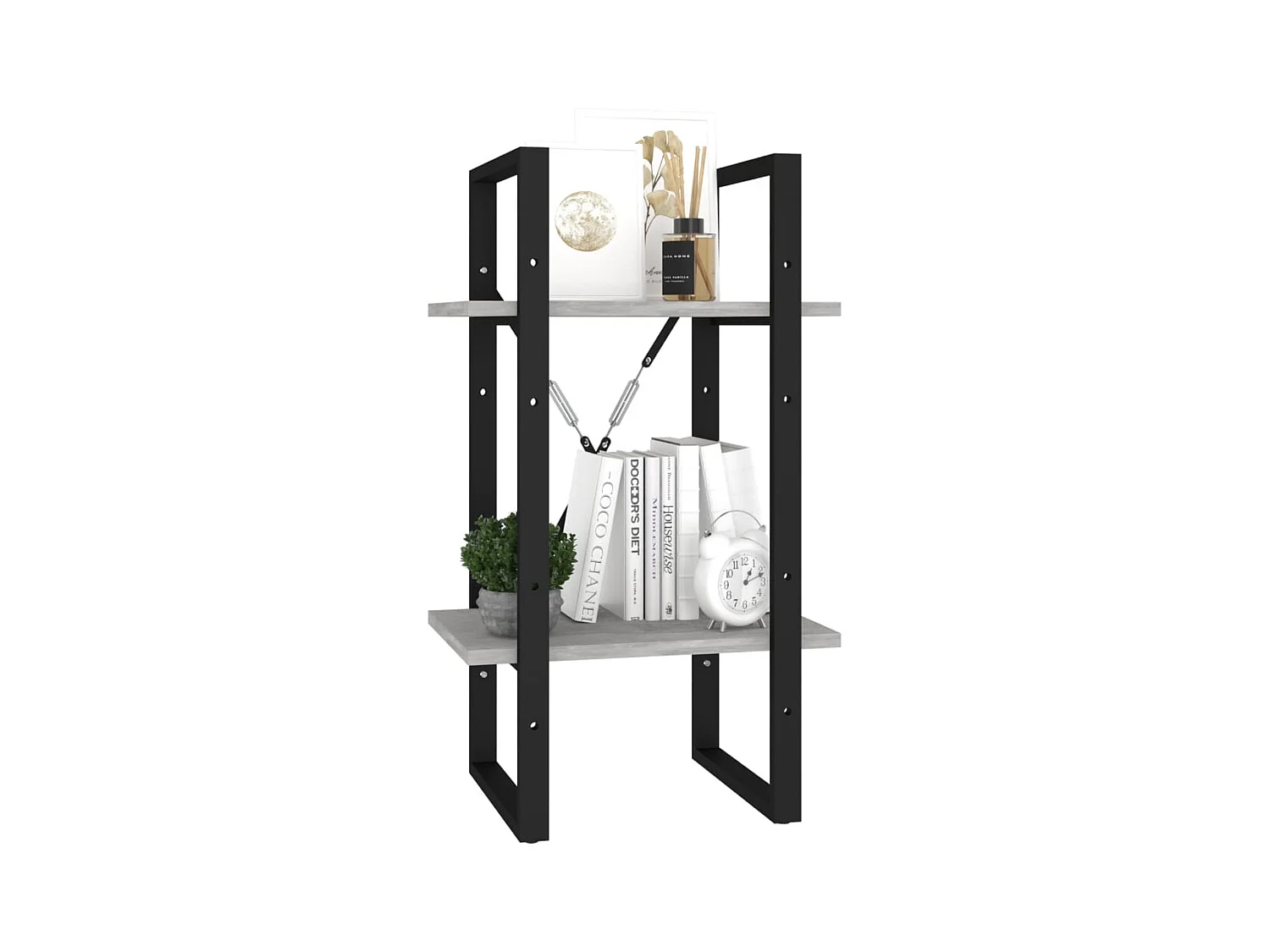 Bibliothèque | Etagère de rangement | Meuble de rangement à 2 niveaux gris béton 40x30x70 cm bois ingénierie