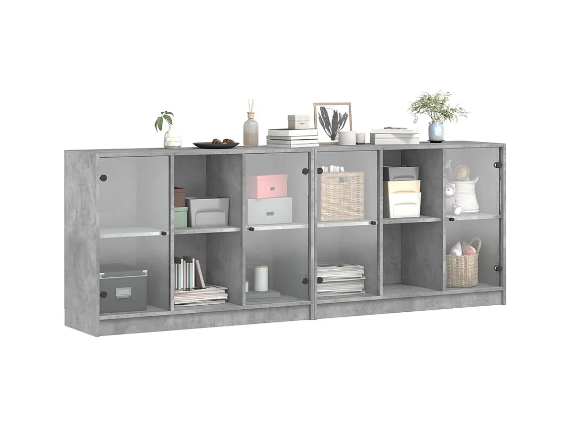 Bibliothèque | Etagère de rangement | Meuble de rangement avec portes gris béton 204x37x75 cm