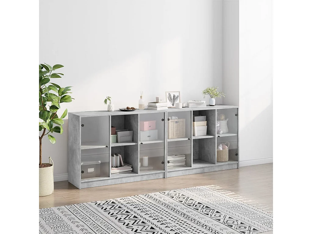 Libreria | Scaffale | Mobile di stoccaggio con Ante Grigio Cemento 204x37x75 cm Legno Multistrato