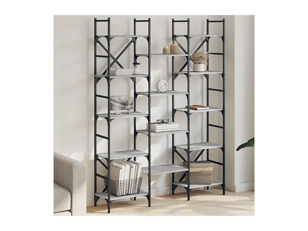 Bibliothèque | Etagère de rangement | Meuble de rangement sonoma gris 127,5x28,5x172,5 cm bois d'ingénierie