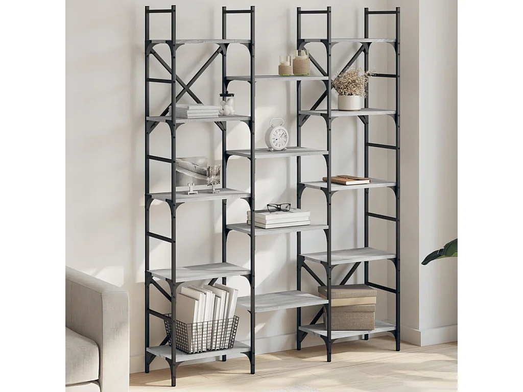 Libreria | Scaffale | Mobile di stoccaggio Grigio Sonoma 127,5x28,5x172,5 cm in Legno Multistrato