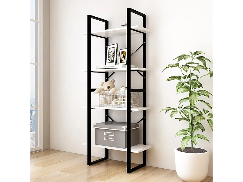 Libreria | Scaffale | Mobile di stoccaggio a 4 Ripiani Bianca 60x30x140 cm in Massello di Pino