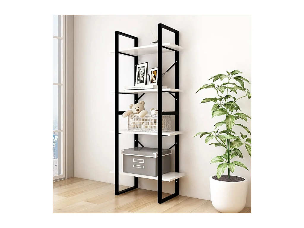 Bibliothèque | Etagère de rangement | Meuble de rangement à 4 niveaux Blanc 60x30x140 cm Bois de pin massif