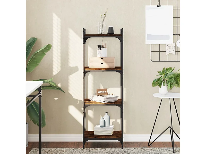 Bibliothèque | Etagère de rangement | Meuble de rangement 4 niveaux chêne fumé 40x30x120cm bois d'ingénierie