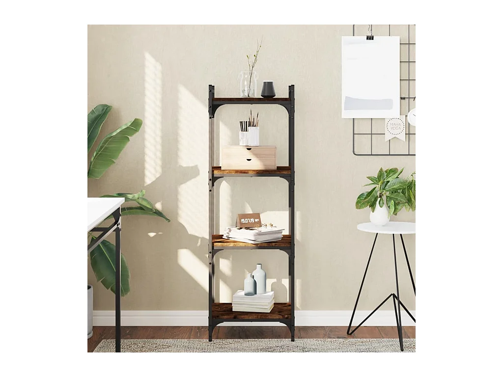 Bibliothèque | Etagère de rangement | Meuble de rangement 4 niveaux chêne fumé 40x30x120cm bois d'ingénierie