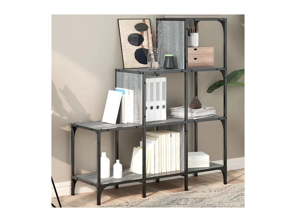 Bibliothèque | Etagère de rangement | Meuble de rangement sonoma gris 92x30x102 cm bois ingénierie et métal