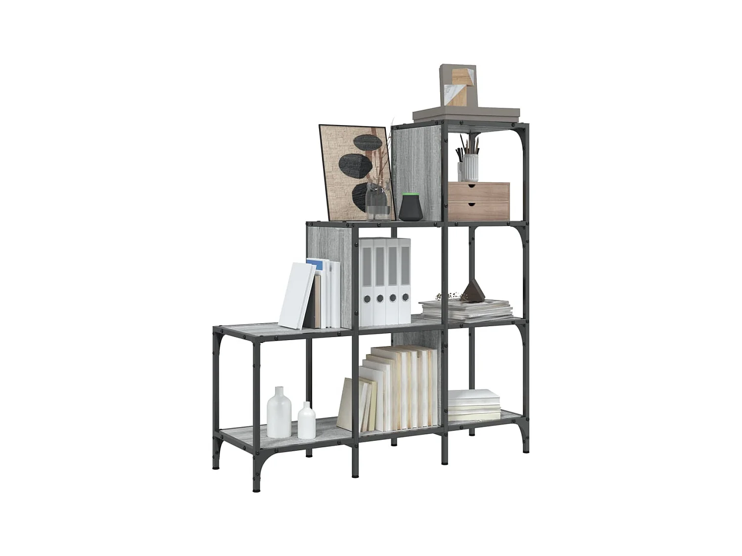 Bibliothèque | Etagère de rangement | Meuble de rangement sonoma gris 92x30x102 cm bois ingénierie et métal