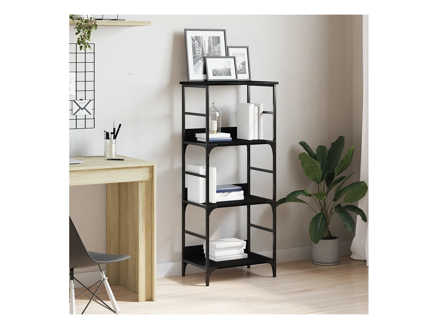 Libreria | Scaffale | Mobile di stoccaggio Nero Rovere 50x33x117,5 cm Legno ingegnerizzato e Acciaio