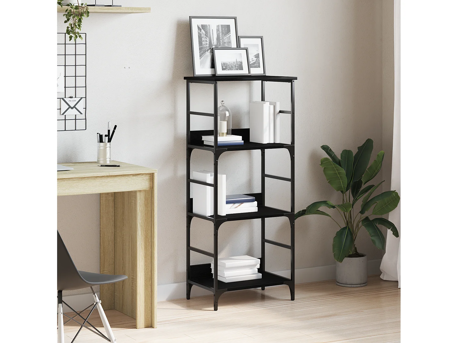 Bibliothèque | Etagère de rangement | Meuble de rangement Noir Chêne 50x33x117,5 cm Bois d'ingénierie et Acier