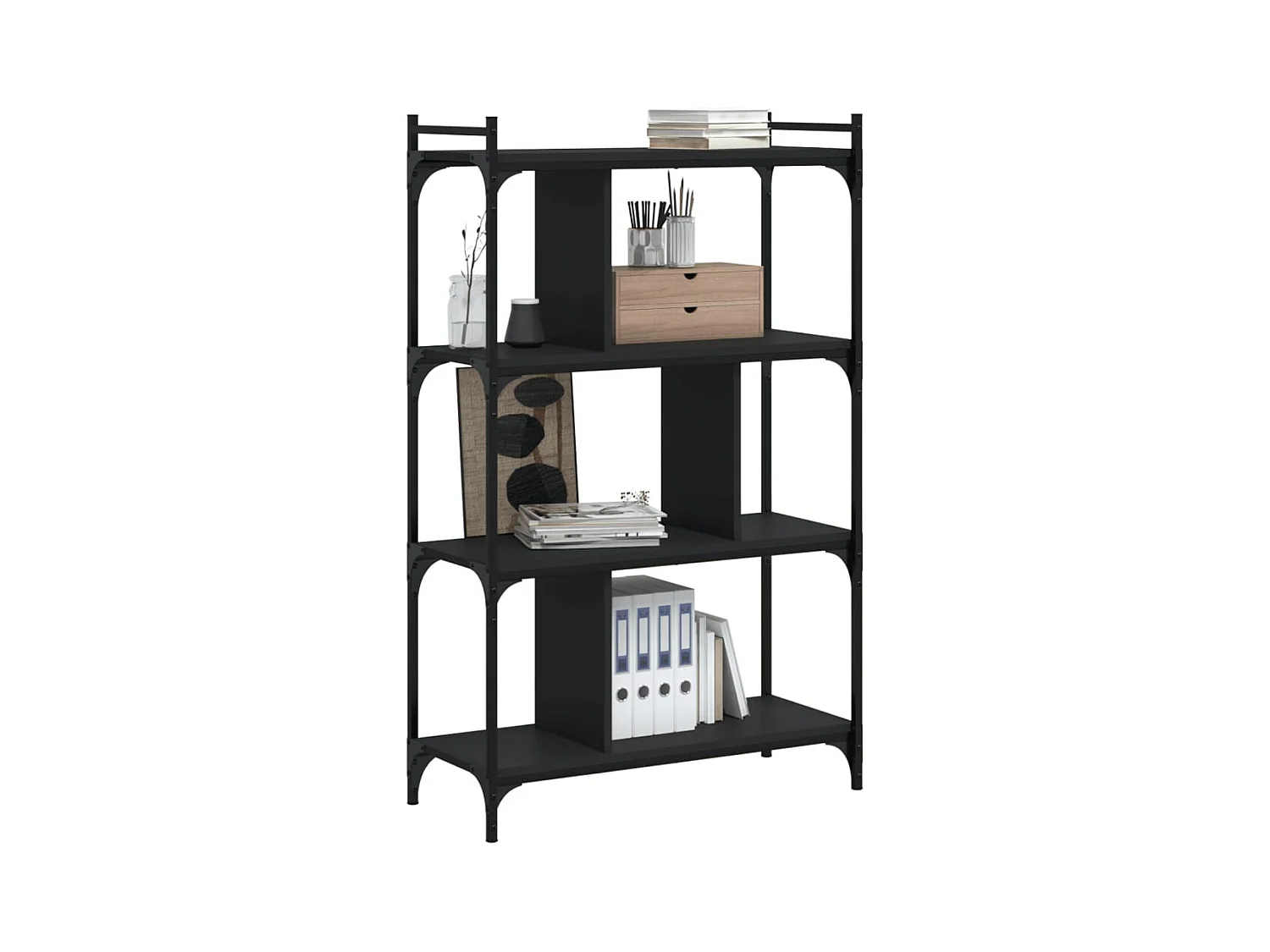 Libreria | Scaffale | Mobile di stoccaggio Nera 4 Ripiani 76x32x123 cm Legno Multistrato