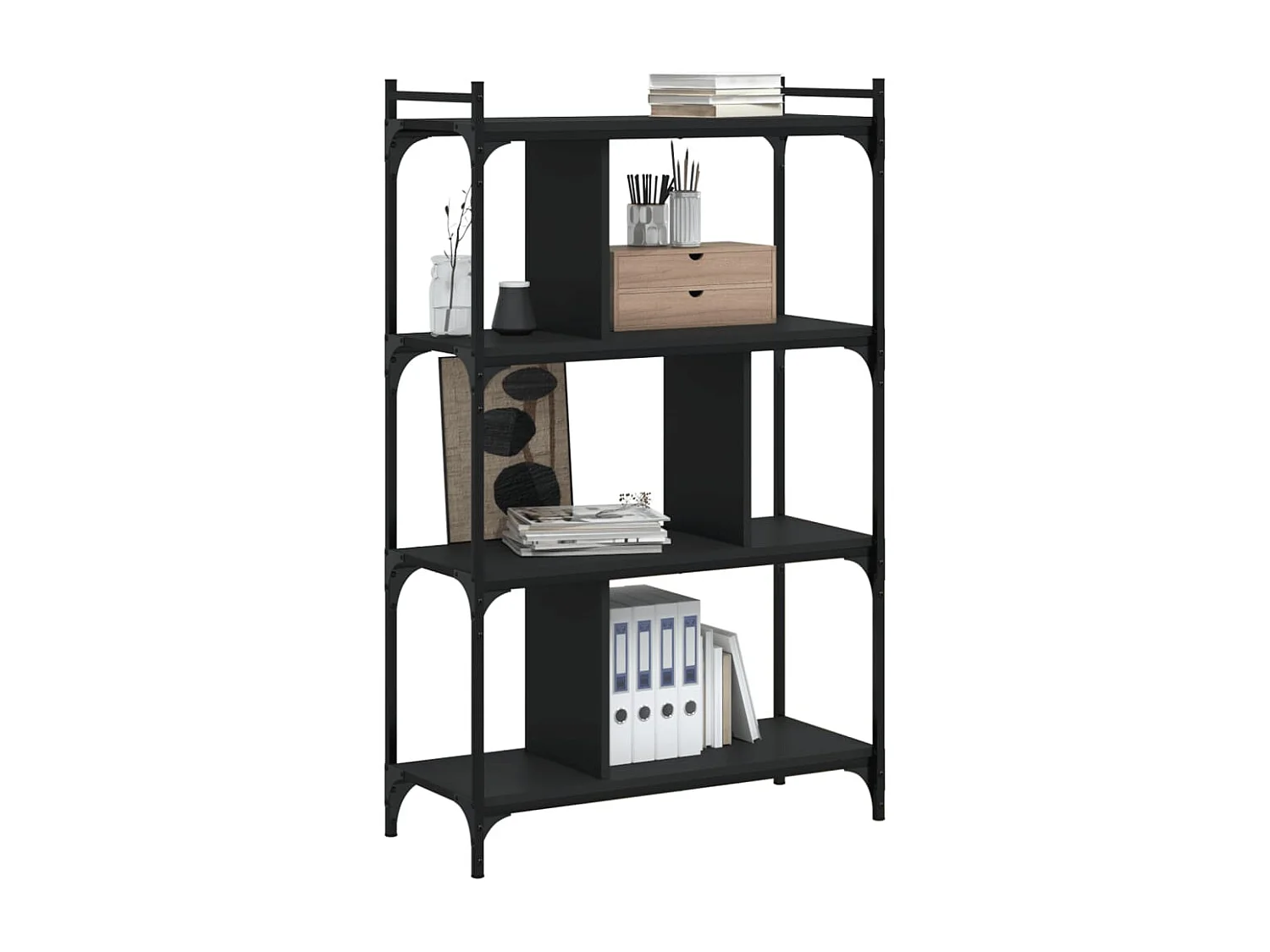 Libreria | Scaffale | Mobile di stoccaggio Nera 4 Ripiani 76x32x123 cm Legno Multistrato