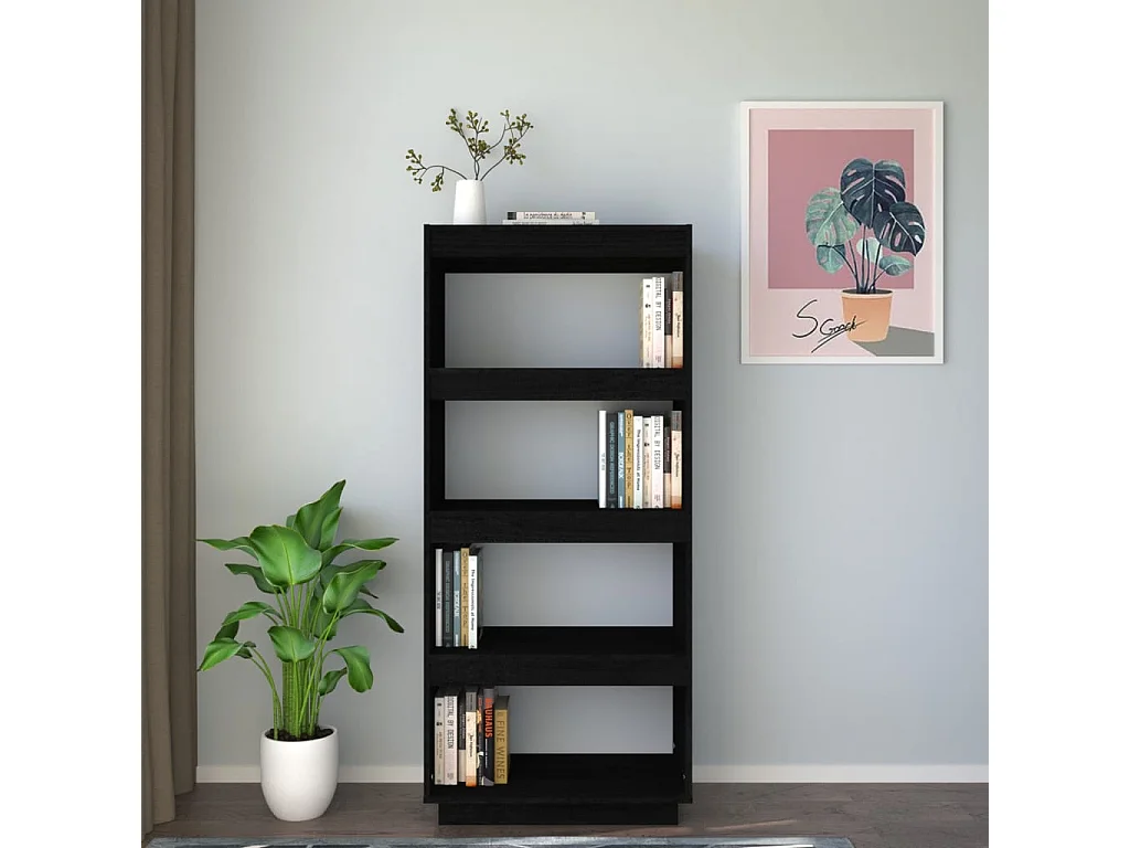 Libreria | Scaffale | Mobile di stoccaggio Divisorio Nero 60x35x135 cm in Legno Massello di Pino