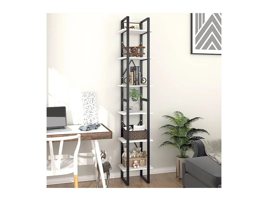 Bibliothèque | Etagère de rangement | Meuble de rangement à 6 niveaux blanc 40x30x210 cm bois ingénierie