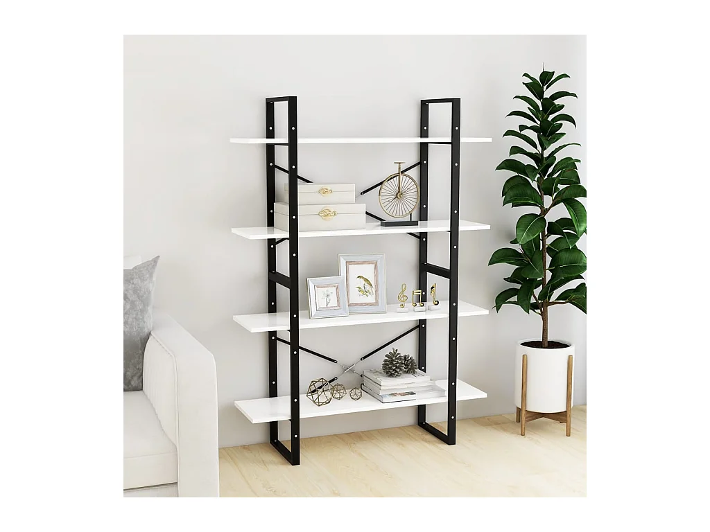 Bibliothèque | Etagère de rangement | Meuble de rangement à 4 niveaux blanc 100x30x140 cm bois d'ingénierie