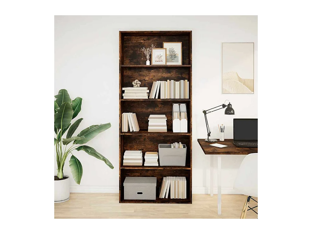 Bibliothèque | Etagère de rangement | Meuble de rangement chêne fumé 80x30x189 cm bois d'ingénierie