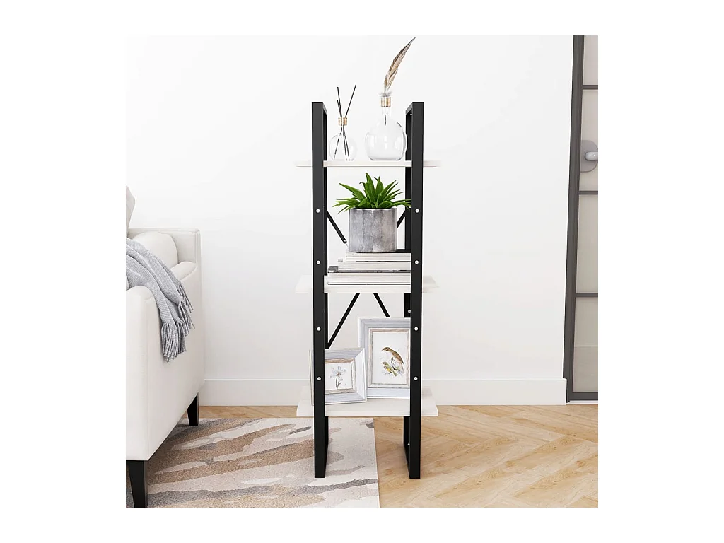 Libreria | Scaffale | Mobile di stoccaggio a 3 Ripiani Bianca 40x30x105 cm Legno Massello di Pino