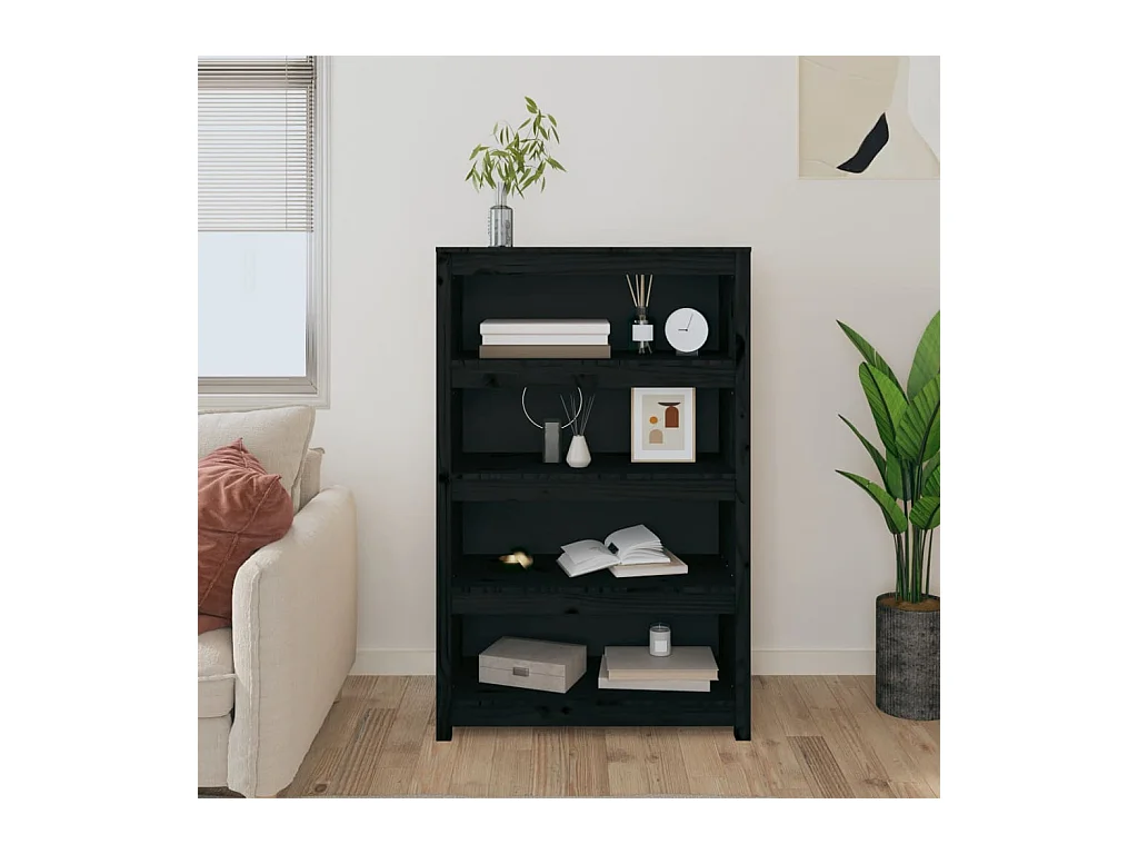 Bibliothèque | Etagère de rangement | Meuble de rangement Noir 80x35x126 cm Bois de pin massif