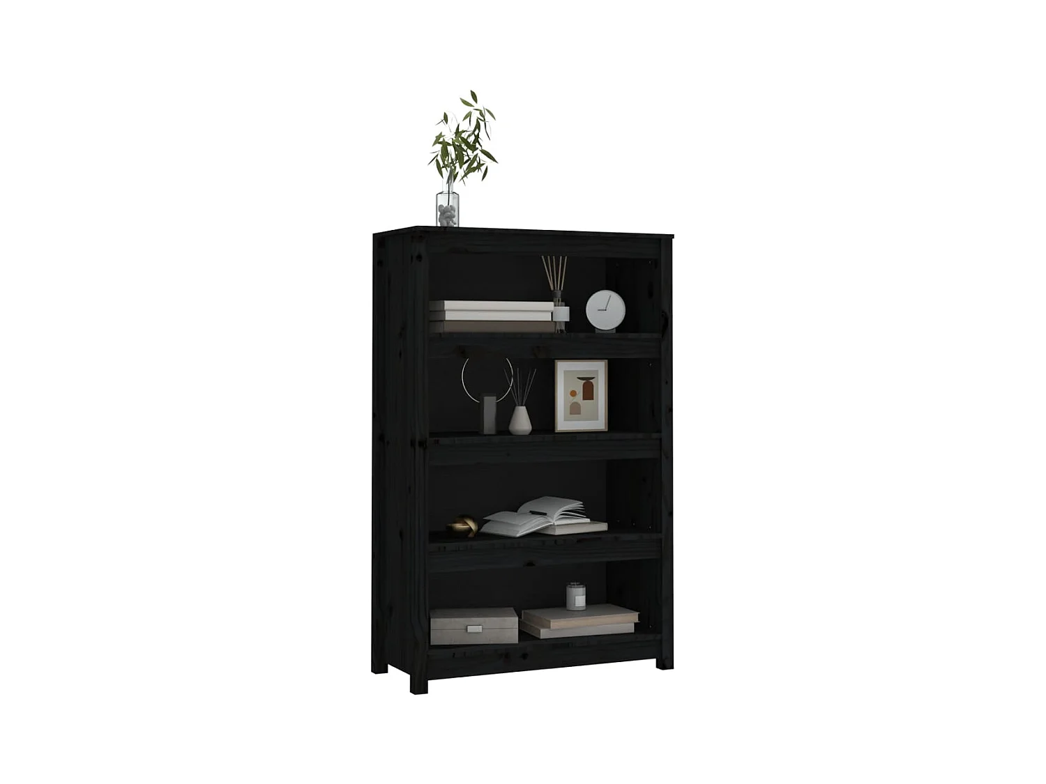 Bibliothèque | Etagère de rangement | Meuble de rangement Noir 80x35x126 cm Bois de pin massif