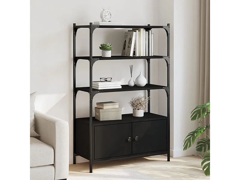 Libreria | Scaffale | Mobile di stoccaggio a 3 Ripiani Nera 70x30x109,5 cm in Legno Multistrato