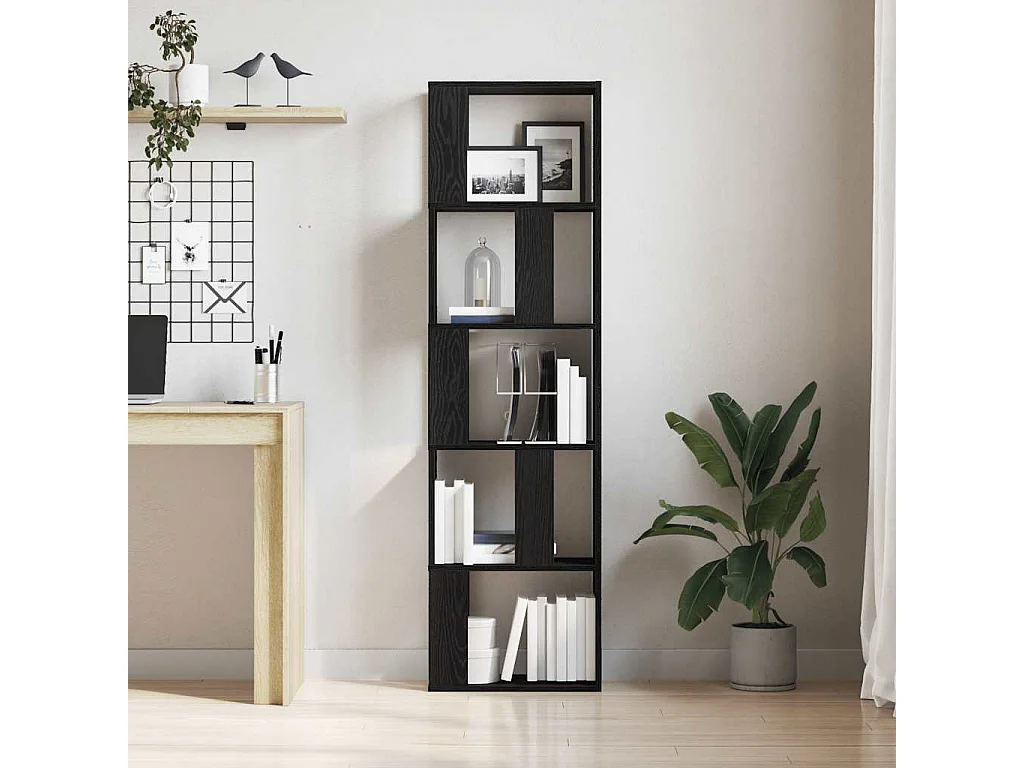 Libreria | Scaffale | Mobile di stoccaggio Divisorio Rovere Nero 45x24x159 cm Legno Multistrato