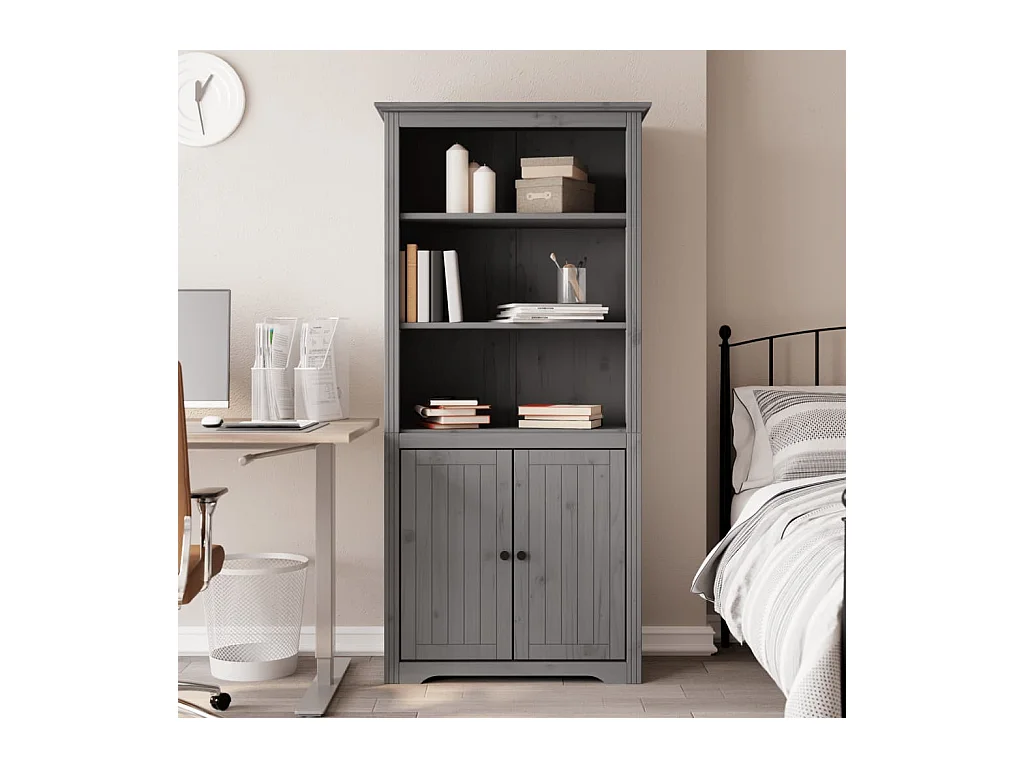 Libreria | Scaffale | Mobile di stoccaggio BODO 82x40x173 cm in Legno Massello di Pino Grigio