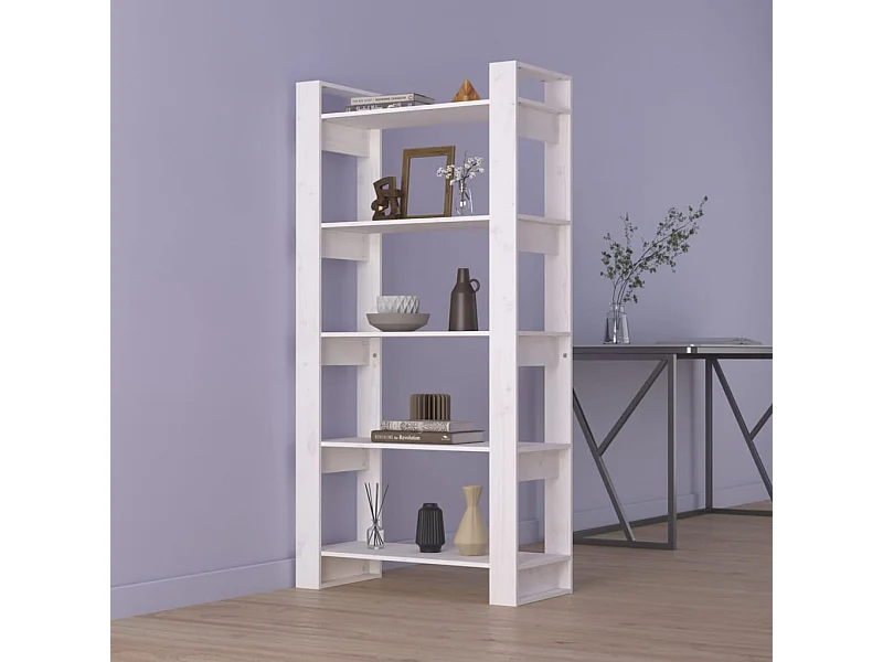 Libreria | Scaffale | Mobile di stoccaggio Divisorio Bianco 80x35x160 cm Legno Massello